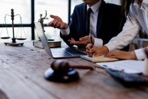 Judge’s gavel and mallet on law theme background during consultation