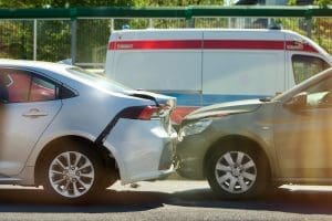 Two cars involved in a rear-end collision